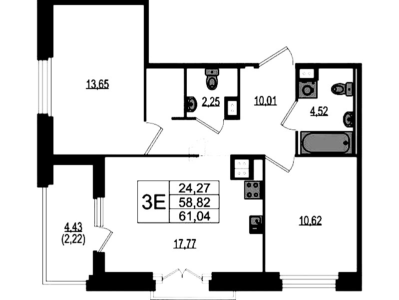 2-комнатная квартира 61.04 м², 4/4 эт., ЖК «Ranta Residence»